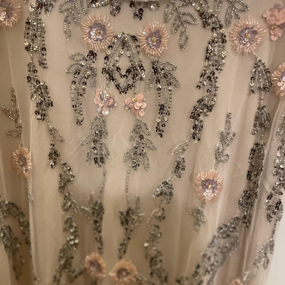 Beautiful beaded floral Adrianna Papell blush champagne beaded gown dress sz 4/6 - Picture 5 of 9